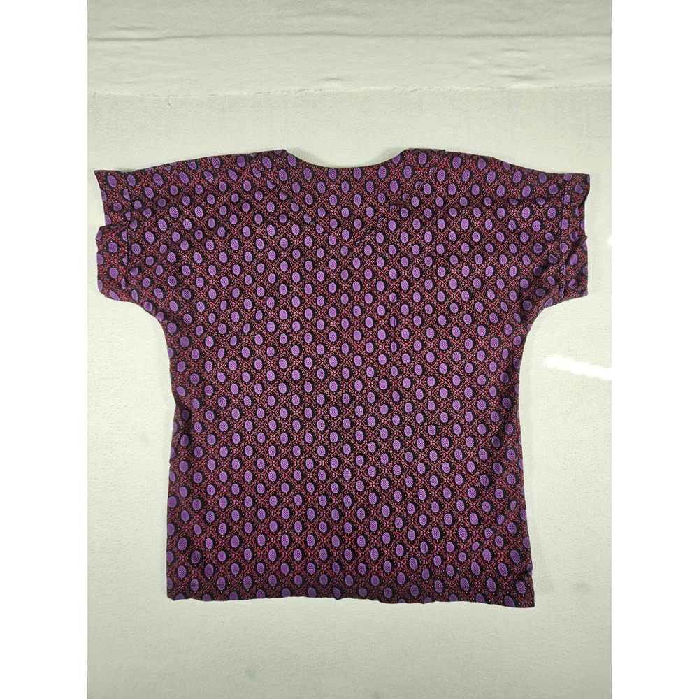 Scrub Med Purple Red Pineapple Geometric Print Scrub Top Short Sleeve Medical - Picture 6 of 7